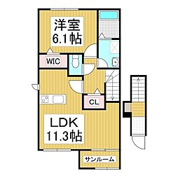 コンフォーティア茅野本町東 2階1LDKの間取り