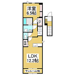 コンフォートハマ 2階1LDKの間取り