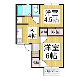 ビラ沖田C 2階2Kの間取り
