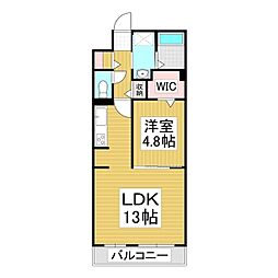 コンフォーティア中洲IV　B棟 2階1LDKの間取り