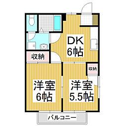 ノースサイドK 1階2DKの間取り
