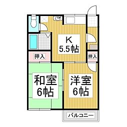 メイコーヒルズC棟 2階2Kの間取り