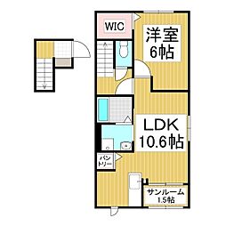 セレーノ岡谷 2階1LDKの間取り