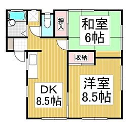 コーポ梨の木　B 1階2LDKの間取り