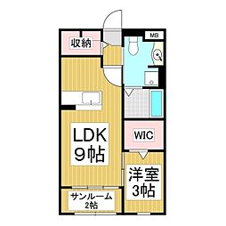 サンフラワー若宮 1LDKの間取図画像