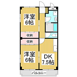 ヒルサイドアベニュー 2DKの間取図画像