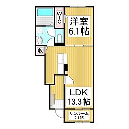 D・K カクモII 1LDKの間取図画像