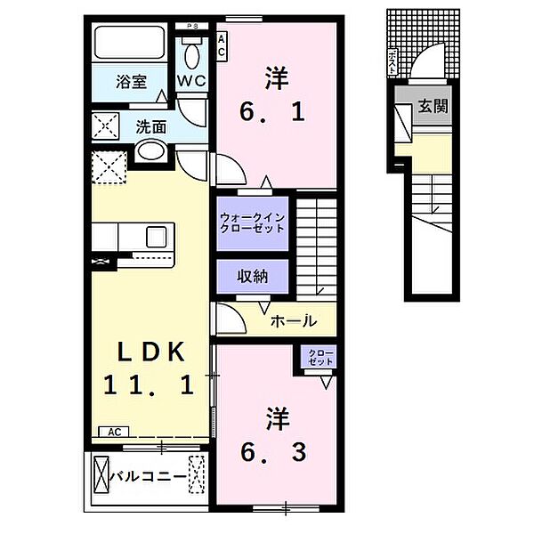 フィオーレ笠木　Ｂ 203｜岐阜県大垣市笠木町(賃貸アパート2LDK・2階・58.60㎡)の写真 その2