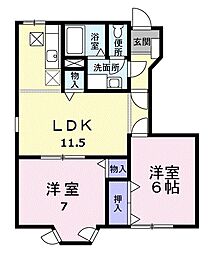 ノーヴァＢ 1階2LDKの間取り