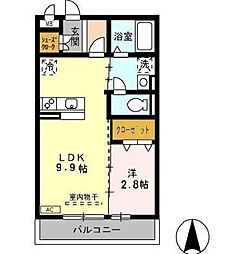アザレ蘇原G 1LDKの間取図画像