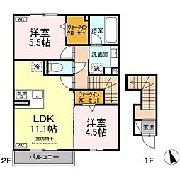 アンティエーヌ トリシア 2LDKの間取図画像