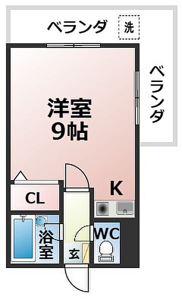 アップルハウス 207｜福岡県大牟田市諏訪町1丁目(賃貸マンション1R・2階・26.25㎡)の写真 その2