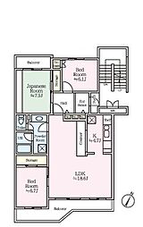 あざみ野団地3-2-5号棟 3LDKの間取図画像