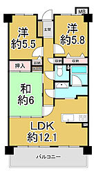 サーパス栗林公園 3LDKの間取図画像