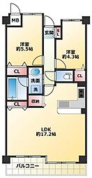 ヴェルドール芦屋 2LDKの間取図画像