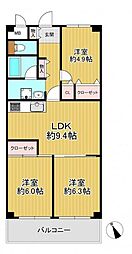 パルクメゾン千舟公園 3DKの間取図画像