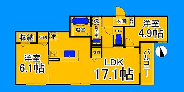 大阪府大阪市住吉区墨江4丁目(賃貸アパート2LDK・3階・61.70㎡)の写真 その2