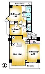 パーク・ハイム上池台 3LDKの間取図画像