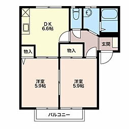芝宮ハイツ 2DKの間取図画像