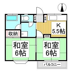 白山マンション 2DKの間取図画像