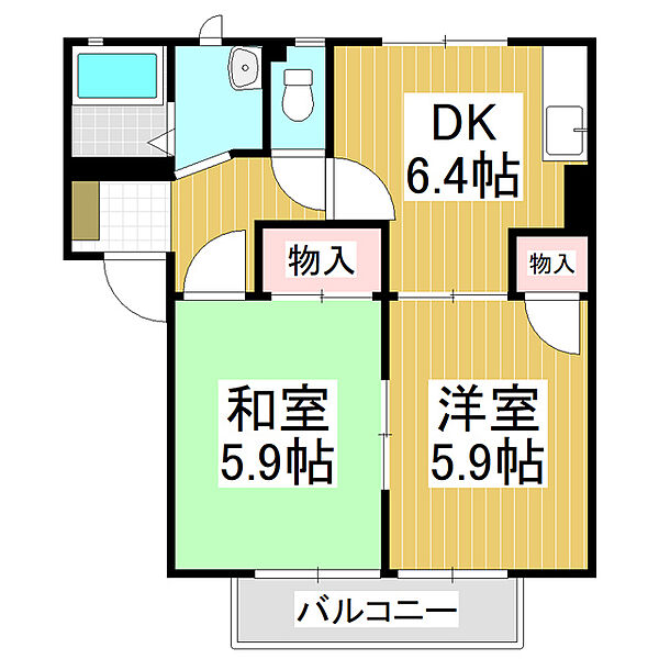 コマバハイムＢ ｜長野県佐久市新子田(賃貸アパート2DK・1階・42.77㎡)の写真 その2