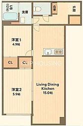 八王子高砂サマリアマンション 2LDKの間取図画像