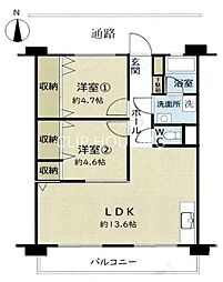 公社八王子狭間住宅1号棟 2LDKの間取図画像
