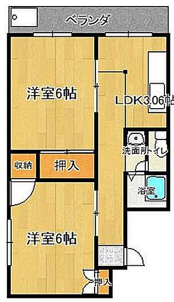 東合川ハイツ 101｜福岡県久留米市東合川7丁目(賃貸マンション2K・1階・30.00㎡)の写真 その2