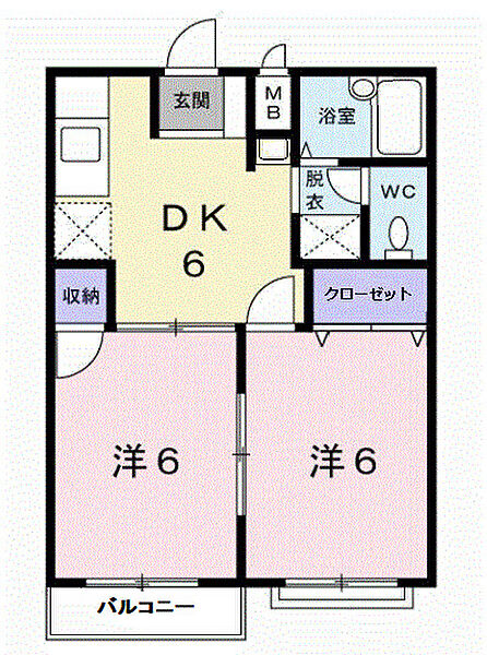 サンフェスタ津福 203｜福岡県久留米市津福今町(賃貸アパート2DK・2階・39.74㎡)の写真 その2