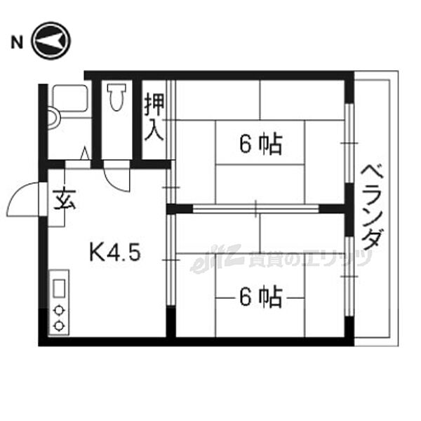 京都府京都市山科区大宅五反畑町(賃貸マンション2DK・3階・33.00㎡)の写真 その2