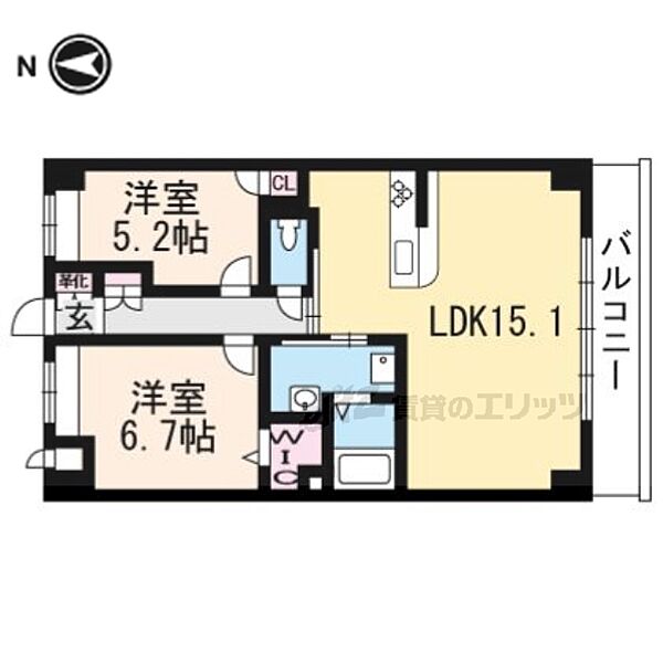 京都府宇治市大久保町久保(賃貸マンション2LDK・6階・60.14㎡)の写真 その2