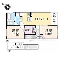 グレイス加茂I 2階2LDKの間取り