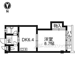京阪宇治線 観月橋駅 徒歩10分の賃貸マンション 2階1DKの間取り