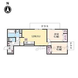 阪急京都本線 長岡天神駅 徒歩27分の賃貸アパート 1階2LDKの間取り