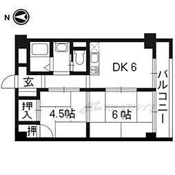 桃山グランドハイツ 5階2DKの間取り