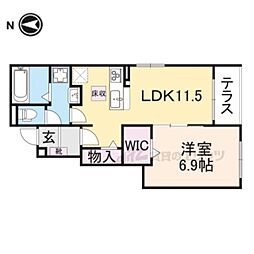 グリーンハイツ加茂I 1階1LDKの間取り