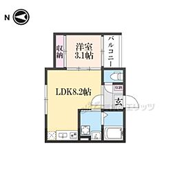 京阪本線 淀駅 徒歩8分の賃貸アパート 3階1LDKの間取り