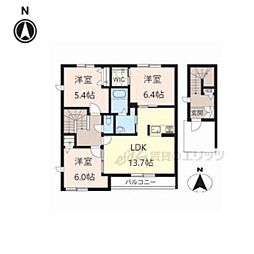 アズールＡ・Ｂ 2階3LDKの間取り