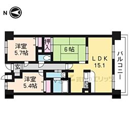デミューズ木幡 3階3LDKの間取り