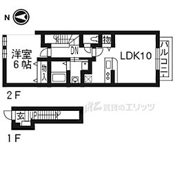 京阪宇治線 三室戸駅 徒歩15分の賃貸アパート 2階1LDKの間取り
