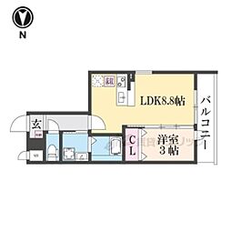 LEI CORT椥辻I 1LDKの間取図画像