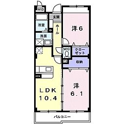 プラシードB 2LDKの間取図画像