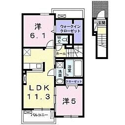 櫂ハナミズキ1 2LDKの間取図画像