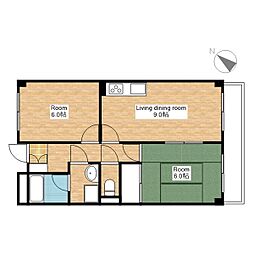 JR東海道・山陽本線 安土駅 徒歩9分の賃貸マンション 2階2LDKの間取り