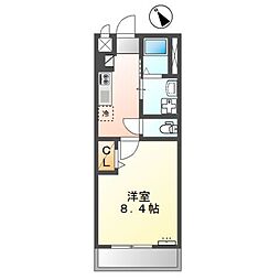 アメニティヤス 1Kの間取図画像