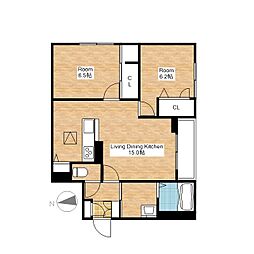 東近江市佐野町アパート 2LDKの間取図画像