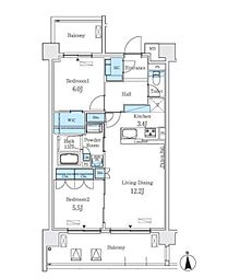 ベルヴュコート名古屋則武 5階2LDKの間取り