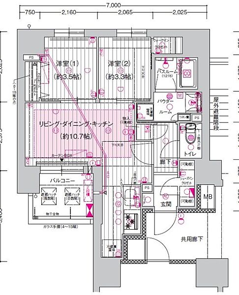 愛知県名古屋市中区大須２丁目(賃貸マンション2LDK・6階・45.67㎡)の写真 その2