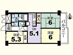ネオコーポ太秦 3DKの間取図画像