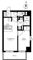 スカイコートパレス両国弐番館 1LDKの間取図画像